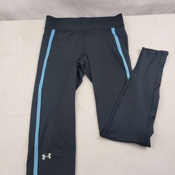 UA Under Armour cozy leggings blue stripe small hidden pocket size small - Picture 5 of 9